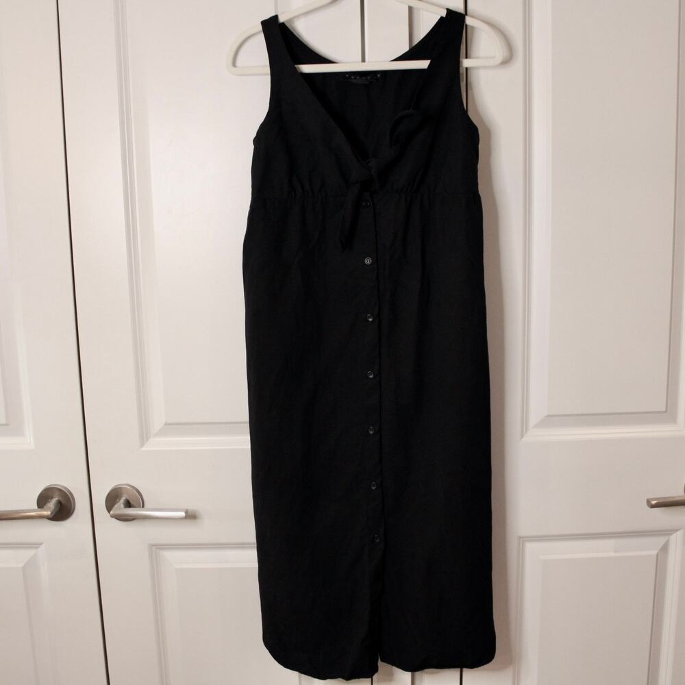 HATCH Nadia Easy Nurse Dress Black Tencel Linen Tie Front Midi Dress | 0 - Picture 2 of 12